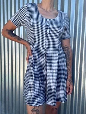Vintage 90s CDC Navy & White Gingham Seersucker Skort Romper Dress • Sz L